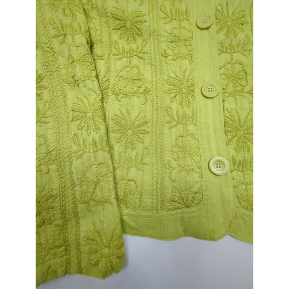 Chico's Green Embroidered Cotton Lightweight Jacket Floral Cardigan Size 2 (Med) - Picture 4 of 6